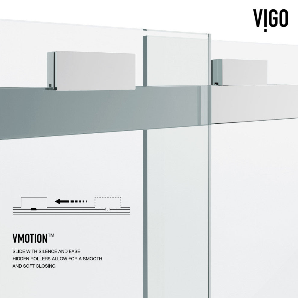 VIGO Houston Frameless Sliding, V-Motion, Chrome, Shower Door, 56" to 60" W X 76" H, Clear Glass