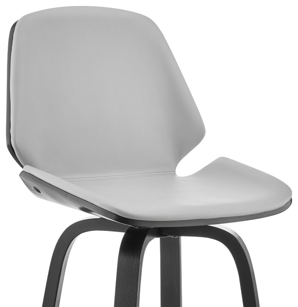 Arabela Faux Leather and Wood Swivel Bar Stool, Gray and Black