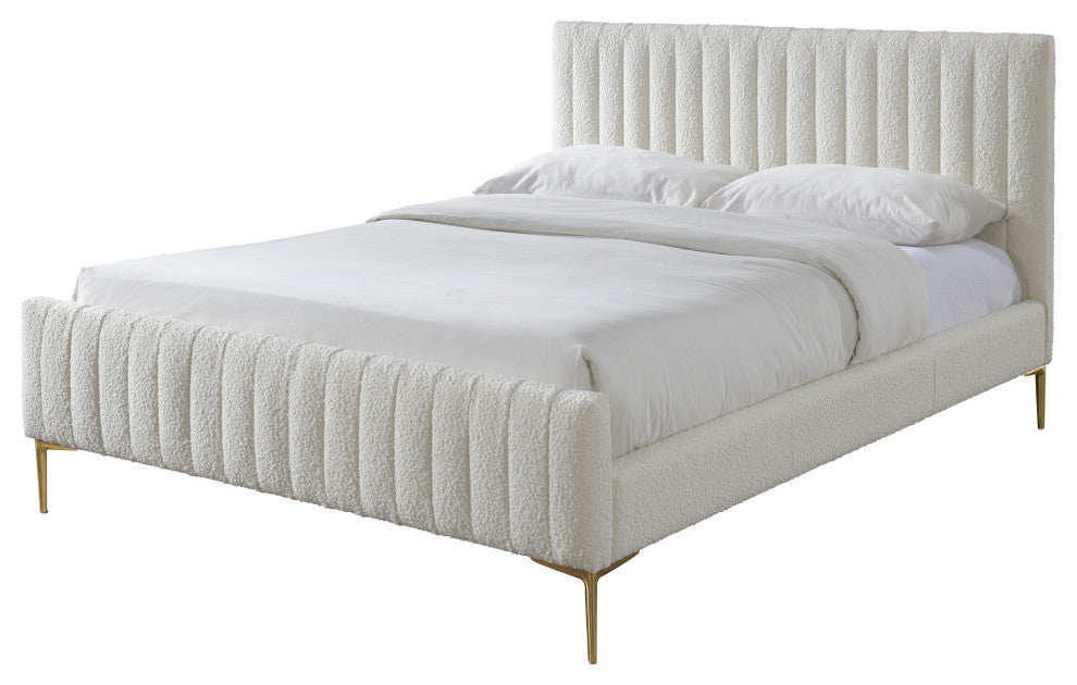 Julia Upholstered Platform Bed, Queen, White Boucle