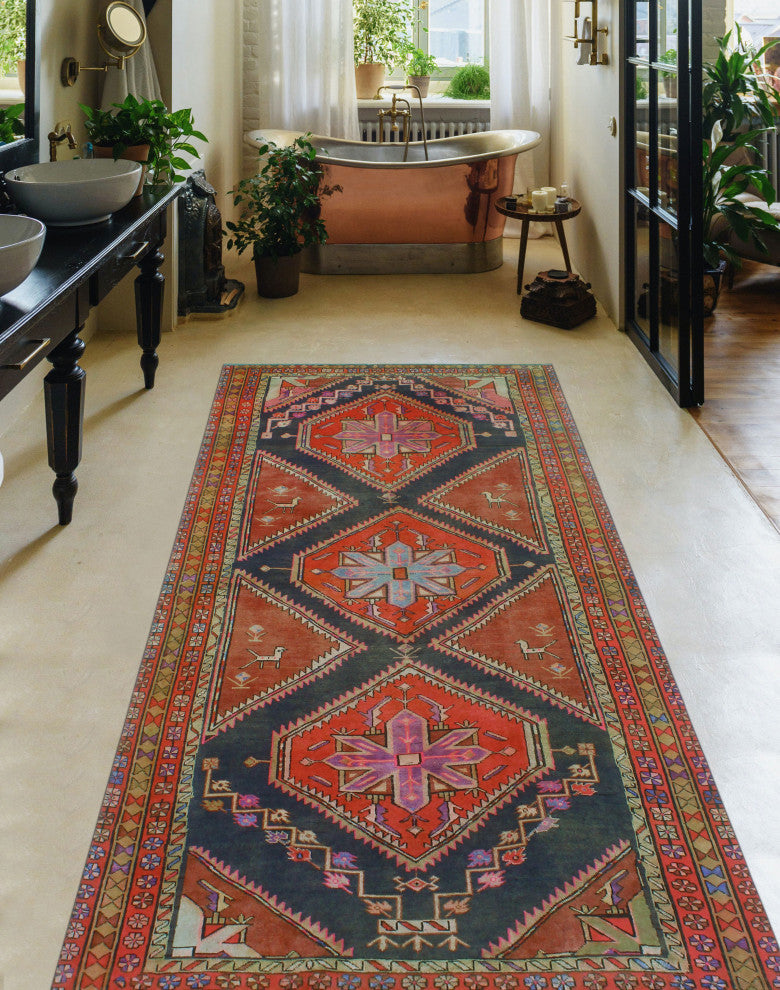 Fine Vintage Distressed Sema Rust/Beige Runner, 4'11x9'10