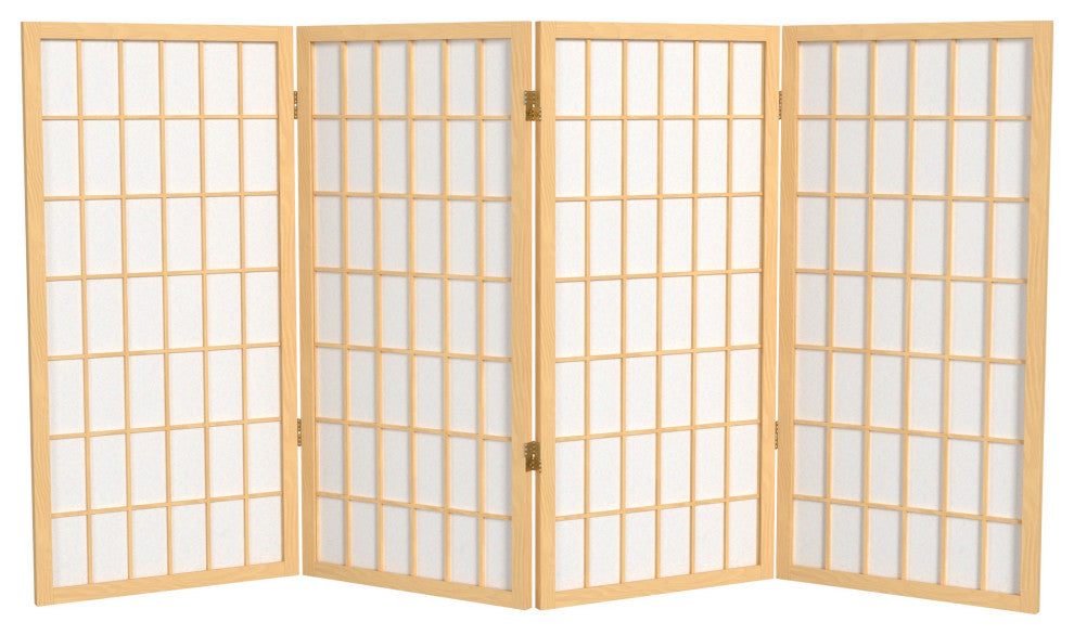 3' Tall Window Pane Shoji Screen, Natural, 4 Panels