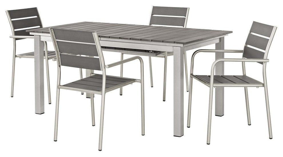 Modern Outdoor Side Dining Chair and Table Set, Aluminum Metal, Gray