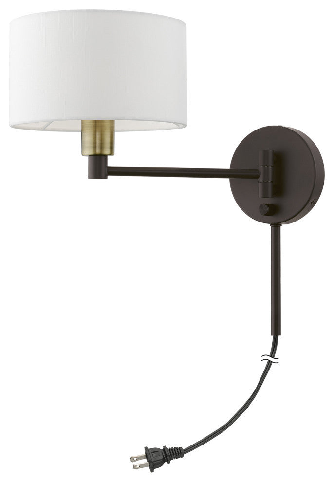 1 Light Bronze with Antique Brass Accent Swing Arm Wall Lamp