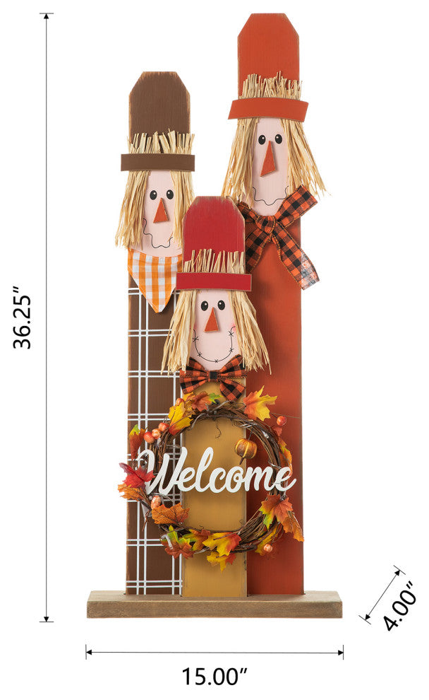 36.25" H Lighted Wooden Scarecrow Porch Decor