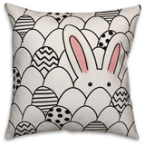 Black and White Egg Hunting Bunny 18x18 Throw Pillow