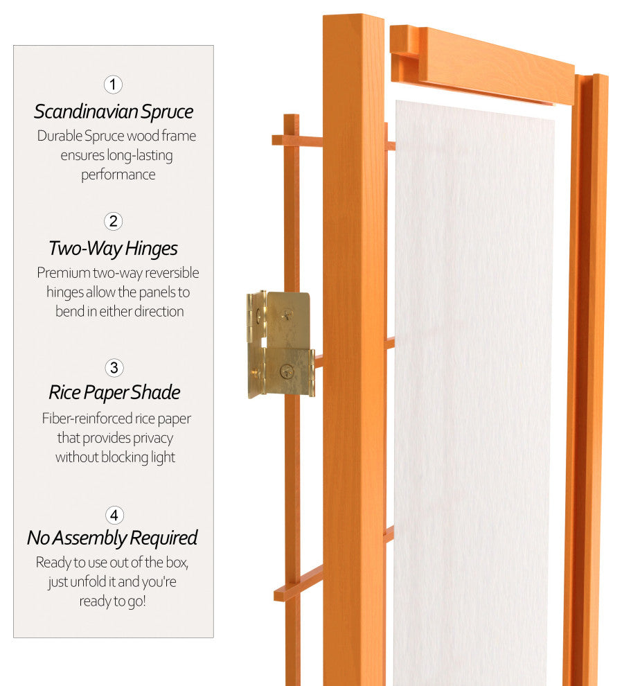 2' Tall Desktop Window Pane Shoji Screen, Honey, 3 Panels