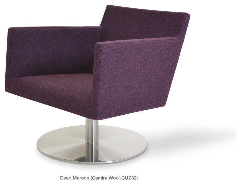 Harput Swivel Lounge Chair, Stainless Steel Base, Deep Maroon Camira Wool