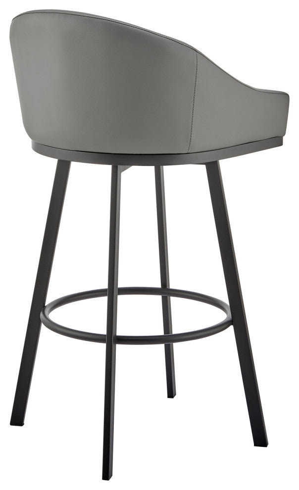 Noran Swivel Bar Stool in Black Metal with Grey Faux Leather