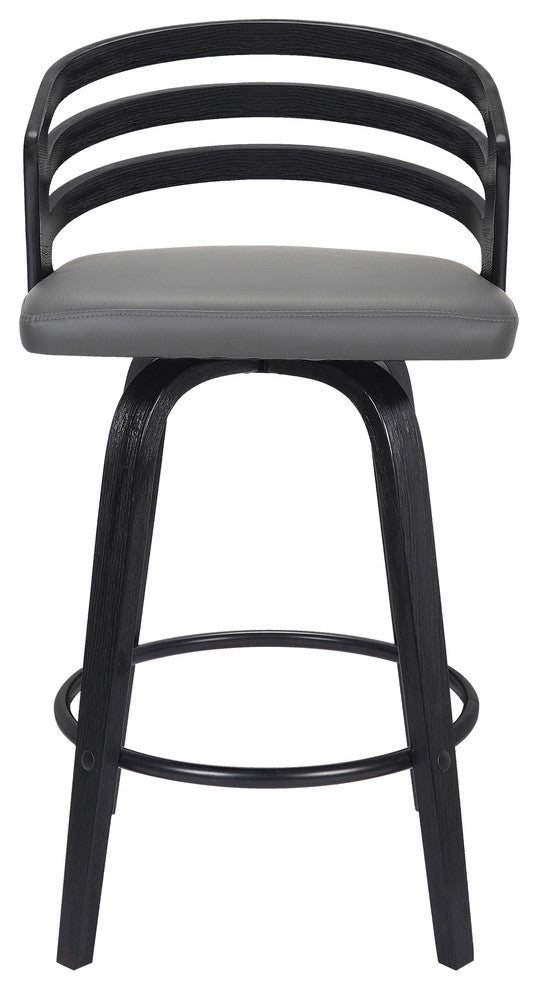 Jiron 30" Swivel Barstool, Black Brush Wood Finish and Gray Faux Leather