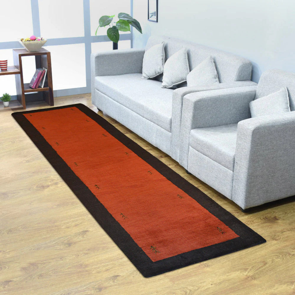 HAND KNOTTED LOOM WOOL ECO - FRIENDLY AREA RUGS - Orange black,Contemporary