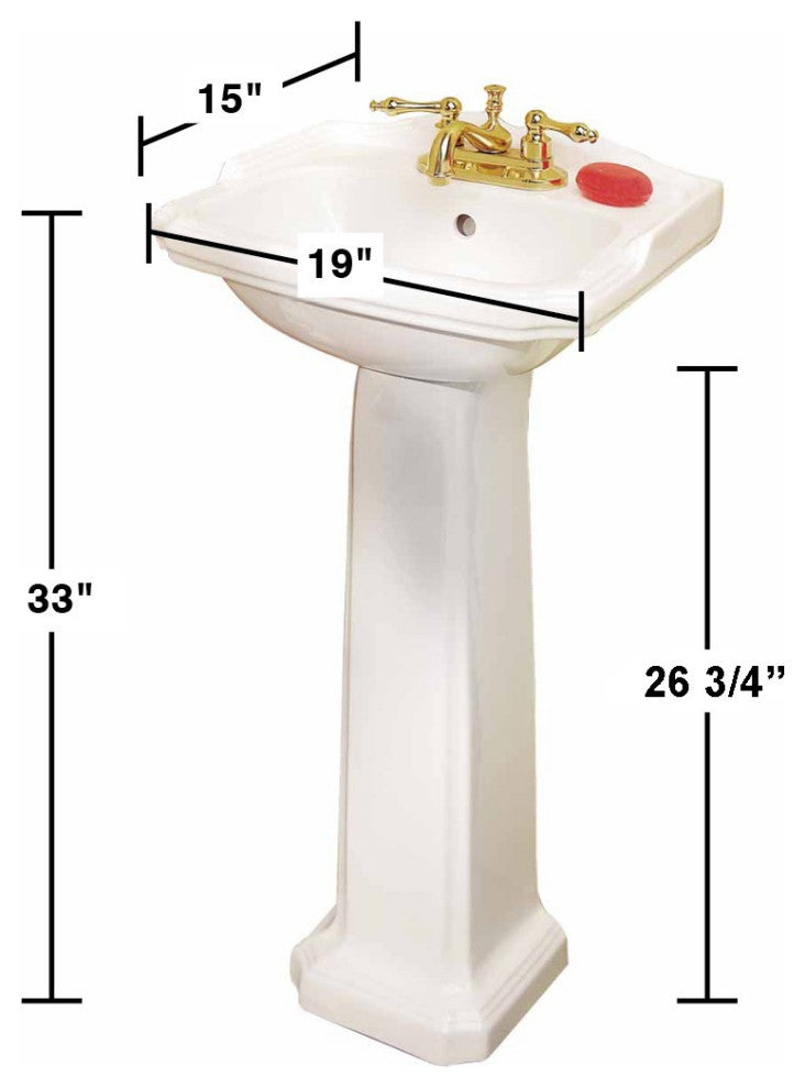 Cloakroom 19" Bathroom Pedestal Sink Combo White Space Saver with Faucet Holes