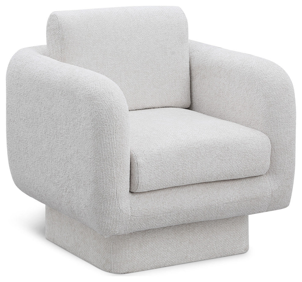 Alessandra Cream Chenille Fabric Swivel Accent Chair, Cream