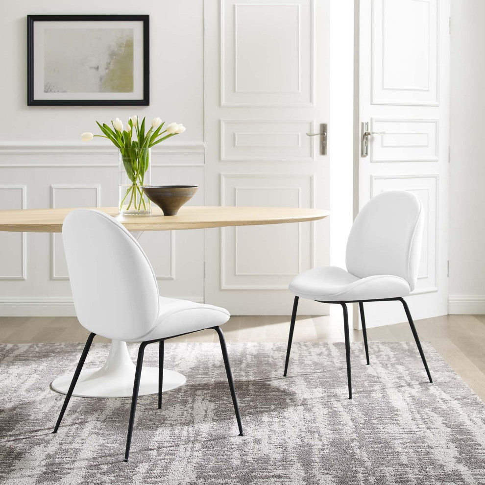 Side Dining Chair, Set of 2, Velvet, Metal, White, Modern, Bistro Restaurant
