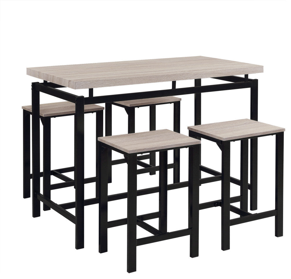 Benzara BM261355 5 Piece Pub Table Set With Backless Seat Stools, Gray