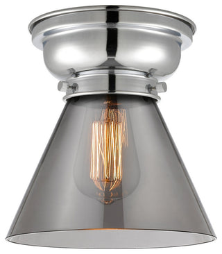 Large Cone 1-Light Flush Mount, Polished Chrome, Plated Smoke
