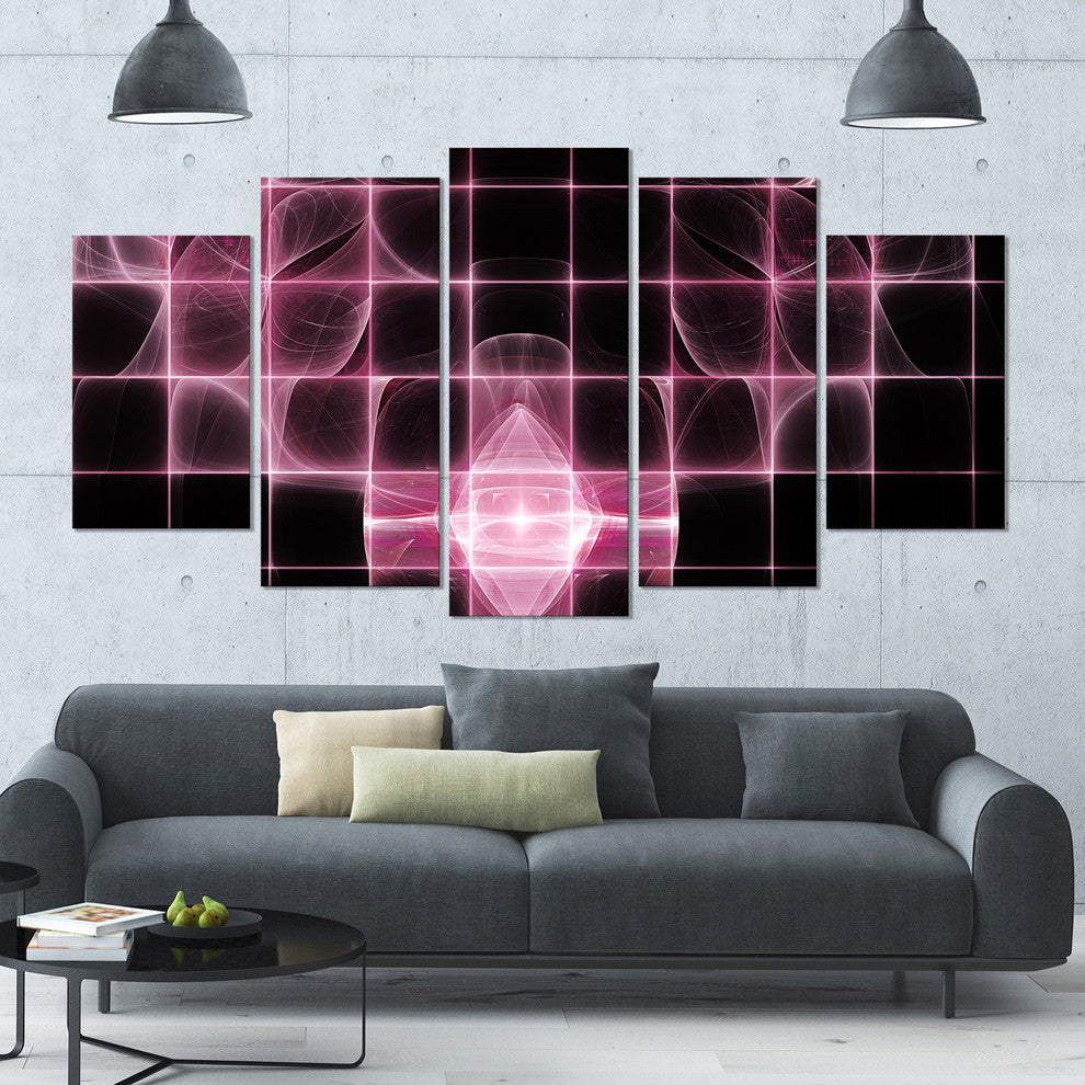 Pink Bat Outline on Radar, Contemporary Canvas Art Print, 60"x32", 5 Panels