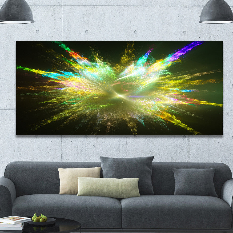 Fractal Explosion of Paint Drops, Oversized Abstract Canvas Art Print, 60x28