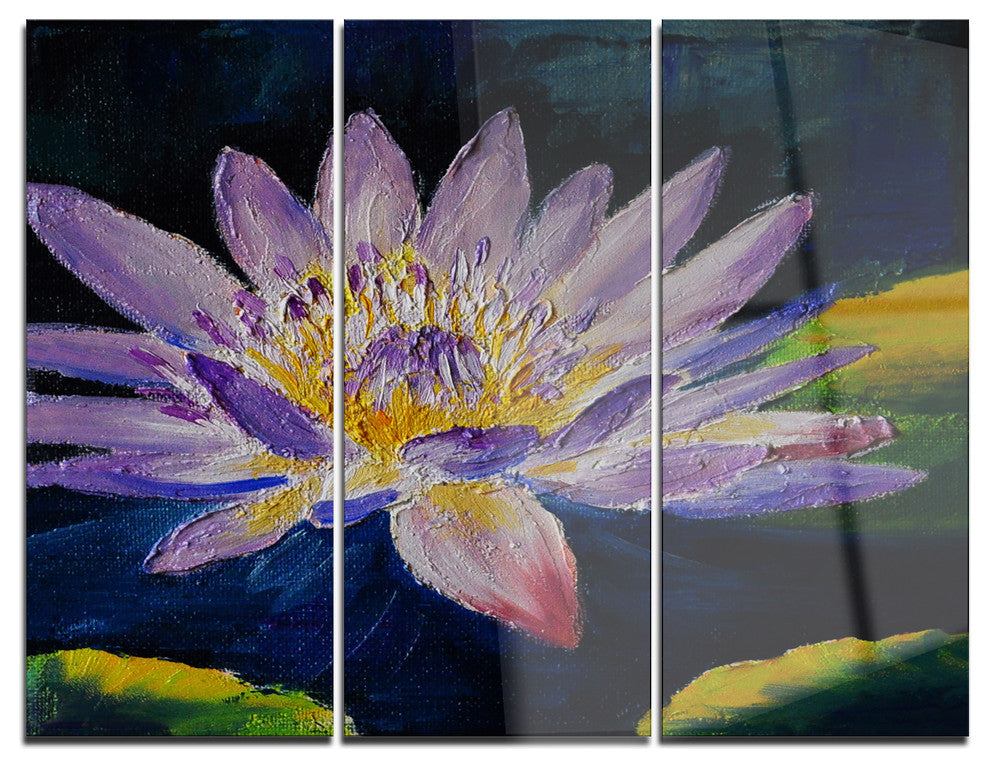 "Purple Lotus Flower" Glossy Metal Wall Art, 3 Panels, 36"x28"