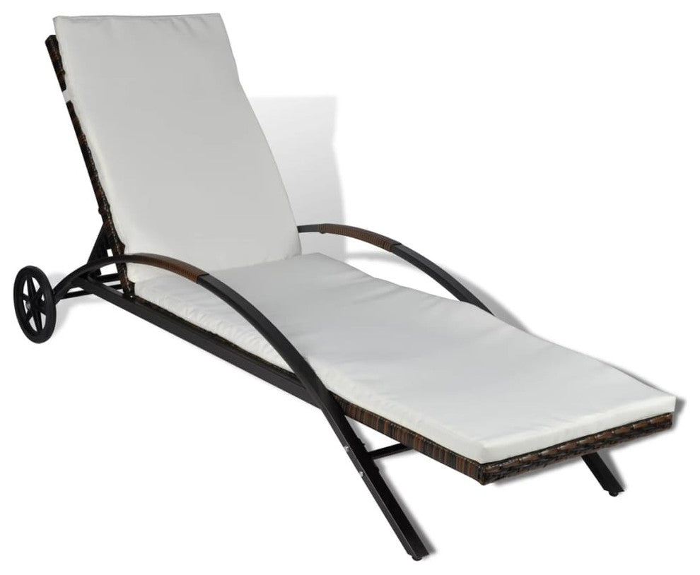 vidaXL Patio Lounge Chair Sunlounger Sunbed with Cushion Brown Poly Rattan