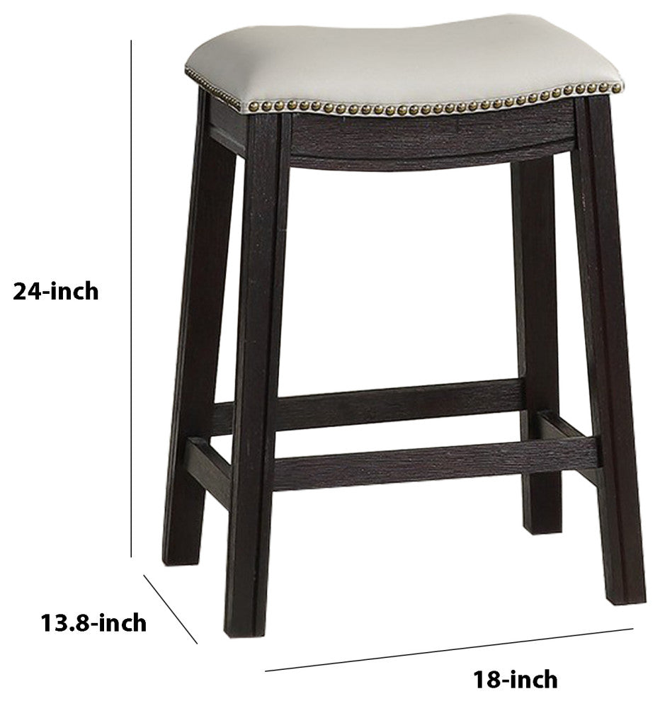 Curved Leatherette Counter Stool With Nailhead Trim, Set of 2, Gray
