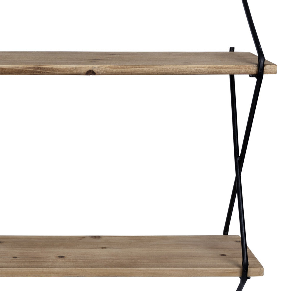 Two Tier Metal and Wood Wall Shelf