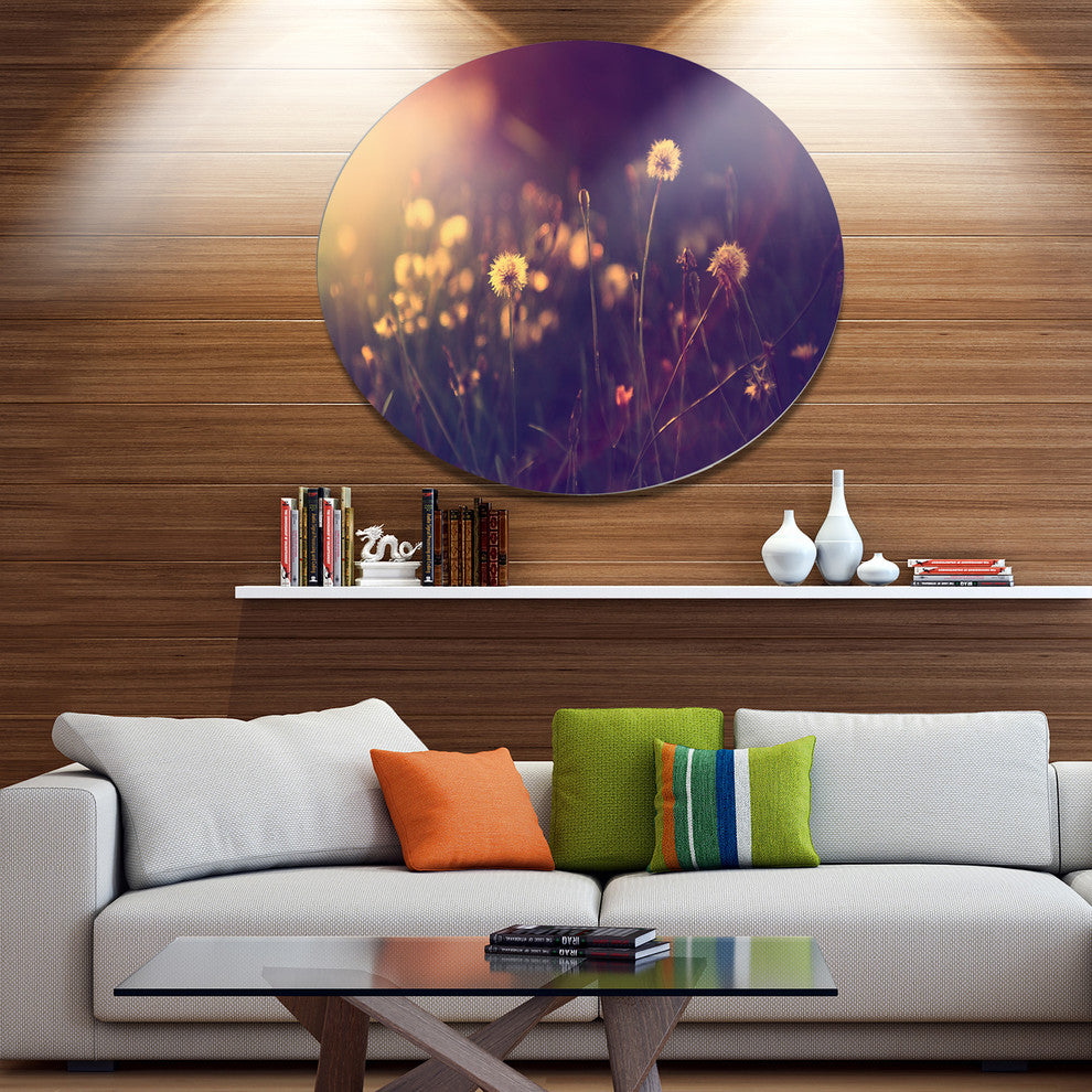 Vintage Dandelion Meadow Photo, Modern Flower Round Wall Art, 23"
