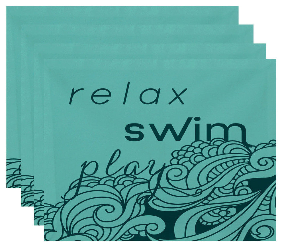 18"x14" Mellow Mantra, Word Print Placemat, Aqua, Set of 4
