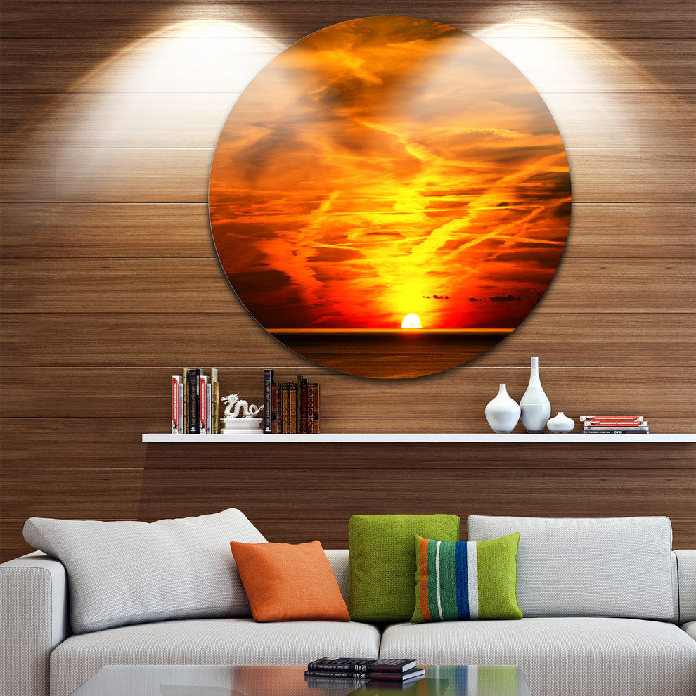 Sunset In Liguria Italy, Landscape Photography Disc Metal Wall Art, 11"