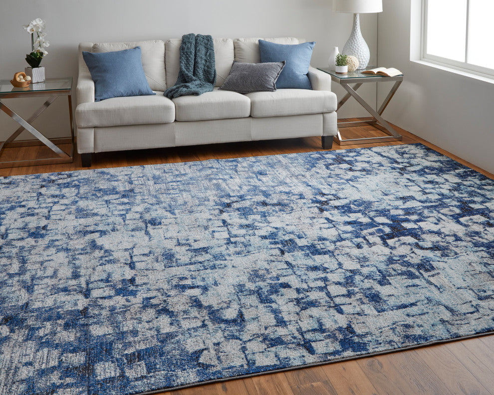 Weave & Wander Adelmo Abstract Contemporary Rug, Navy/Blue, 3'x5'