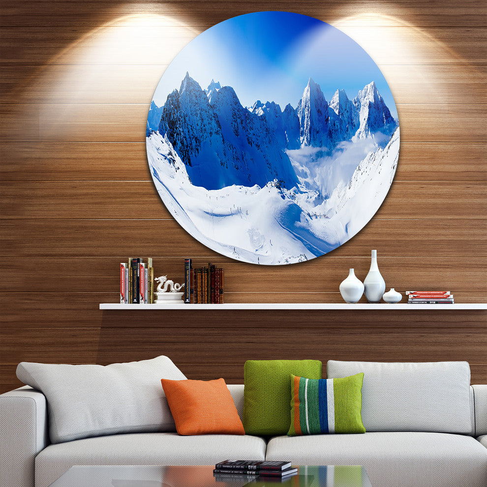 Blue Winter Mountains, Photography Round Wall Art, 36"