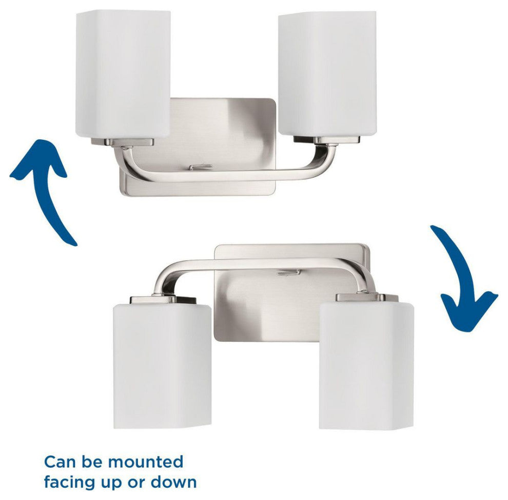 Cowan Collection 13-1/2, 2-Light Brushed Nickel Etched Glass Bath Vanity Light