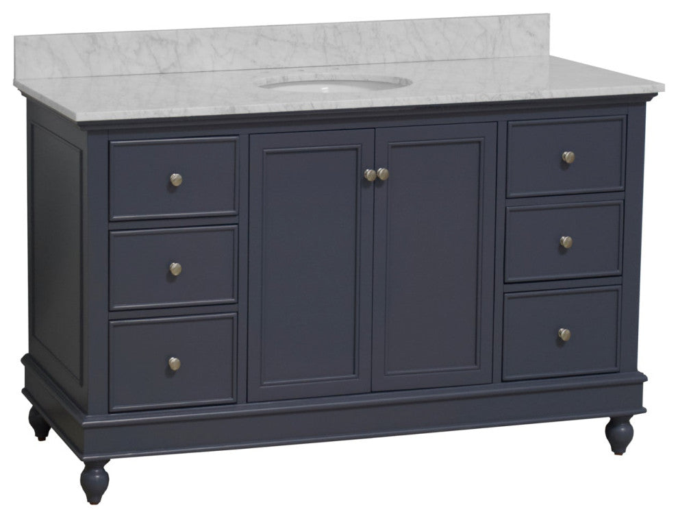 Bella 60" Bathroom Vanity, Marine Gray, Carrara Marble, Single Vanity
