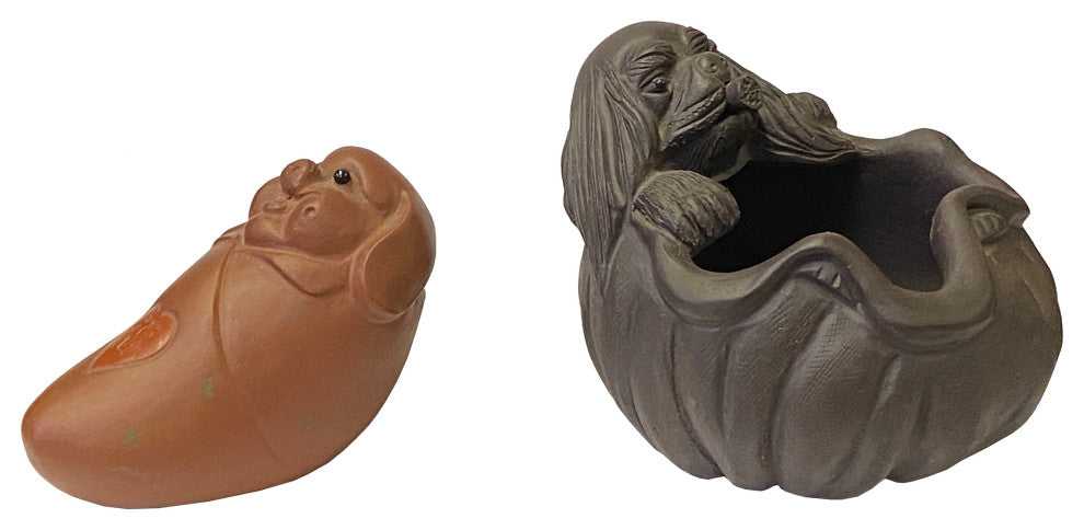 Two Oriental Small Ceramic Animal Figures Display Art Puppy and Piggy Hws2380