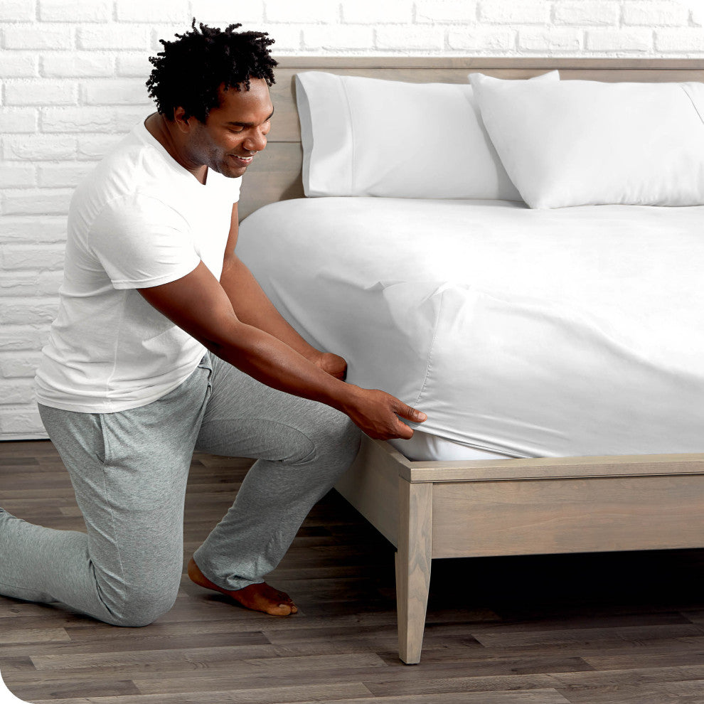 Bare Home Microfiber Fitted Sheet Deep Pocket, White, Twin