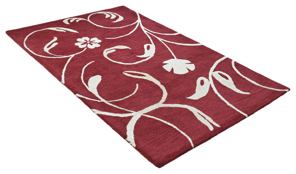 HAND TUFTED WOOL ECO-FRIENDLY AREA RUGS, Red Beige Color, Floral Design