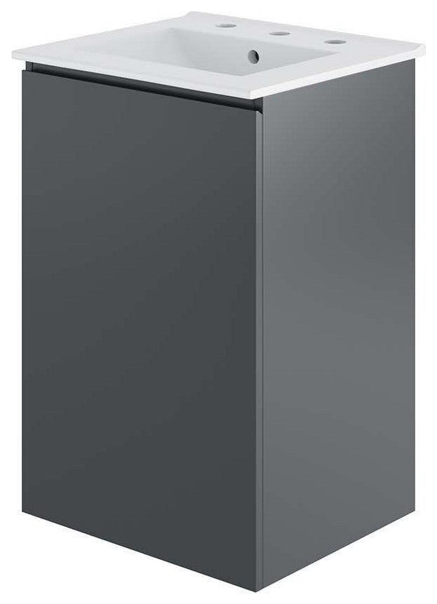 Sink Vanity Cabinet, Wall Mount, White Gray, Ceramic, Modern, Bathroom