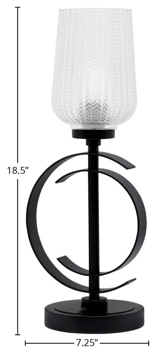1-Light Table Lamp, Matte Black Finish, 5" Clear Textured Glass
