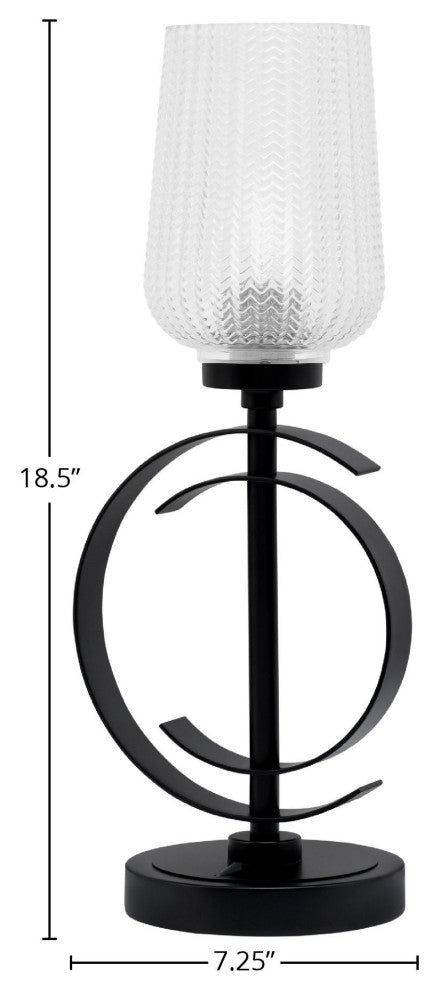 1-Light Table Lamp, Matte Black Finish, 5" Clear Textured Glass