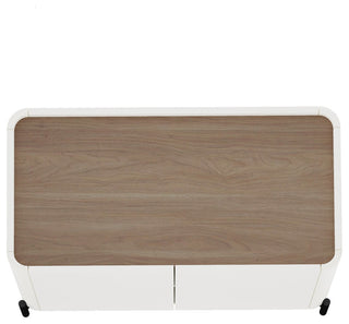 Top-down/top-view on white background highlighting wood top surface.
