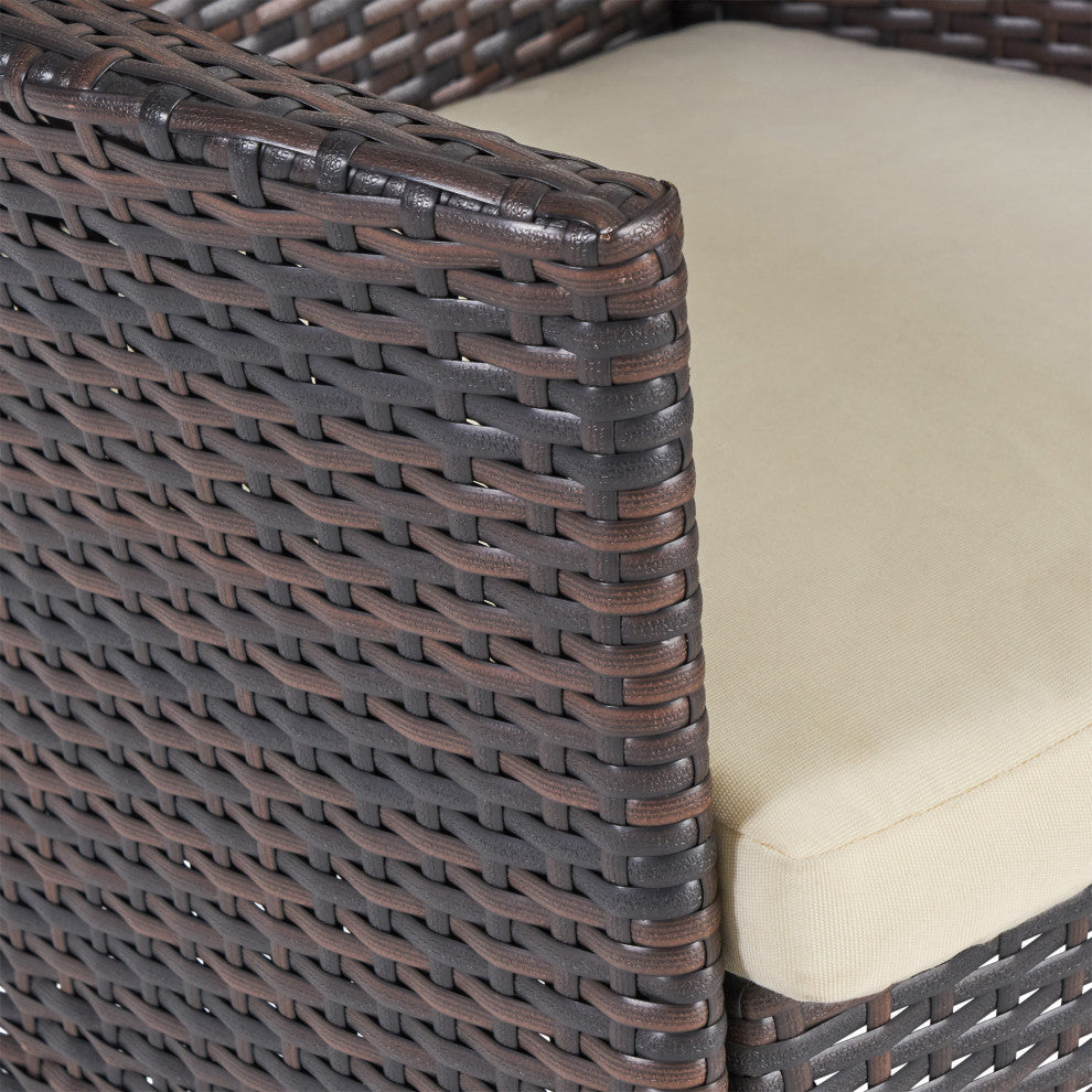 Nelly Outdoor Aluminum and Wicker 8 Seater Dining Set, Antique Matte Black, Multibrown, Beige