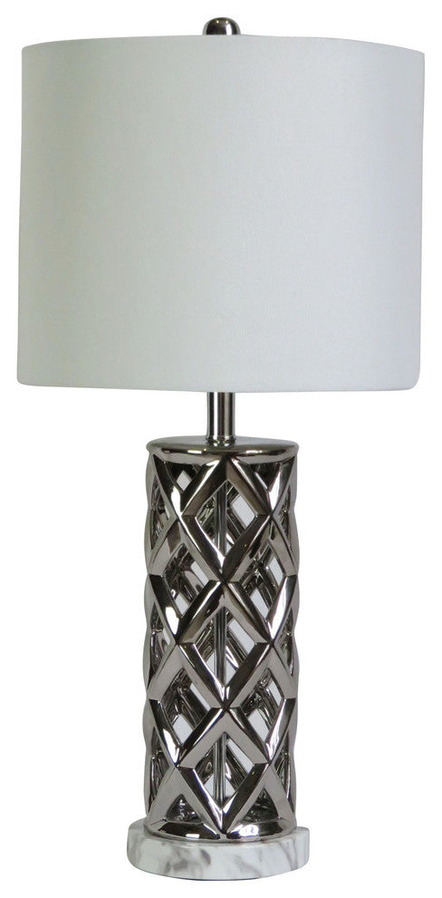 26" Woven Cylinder Cage Ceramic & Metal Faux Marble Table Lamp