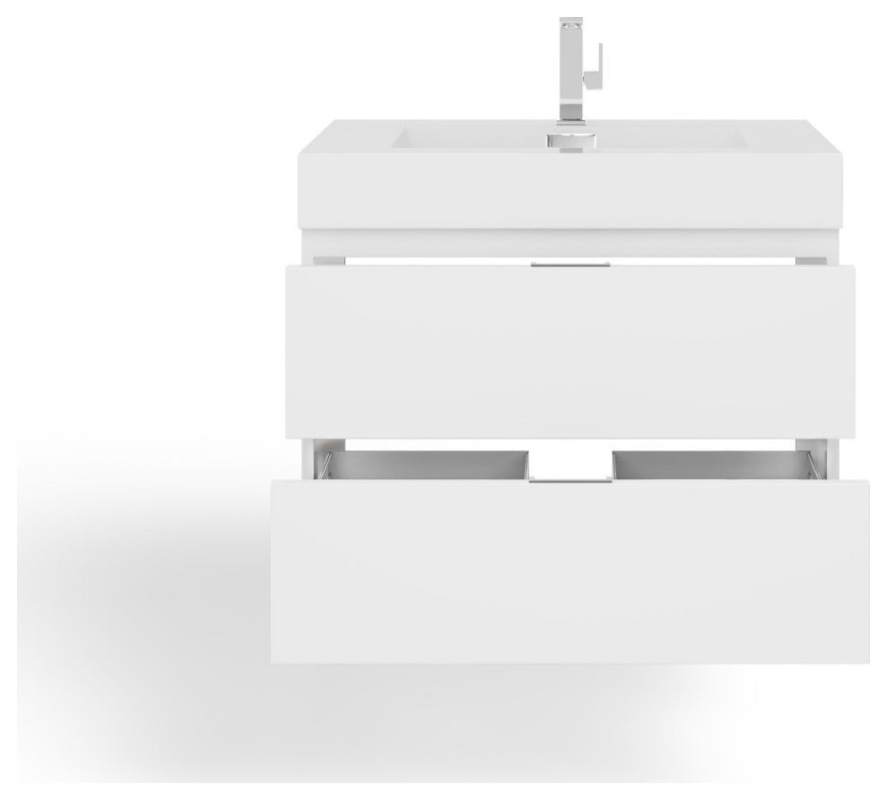 Boutique Bath Vanity, High Gloss White, 30", Single Sink, Wall Mount