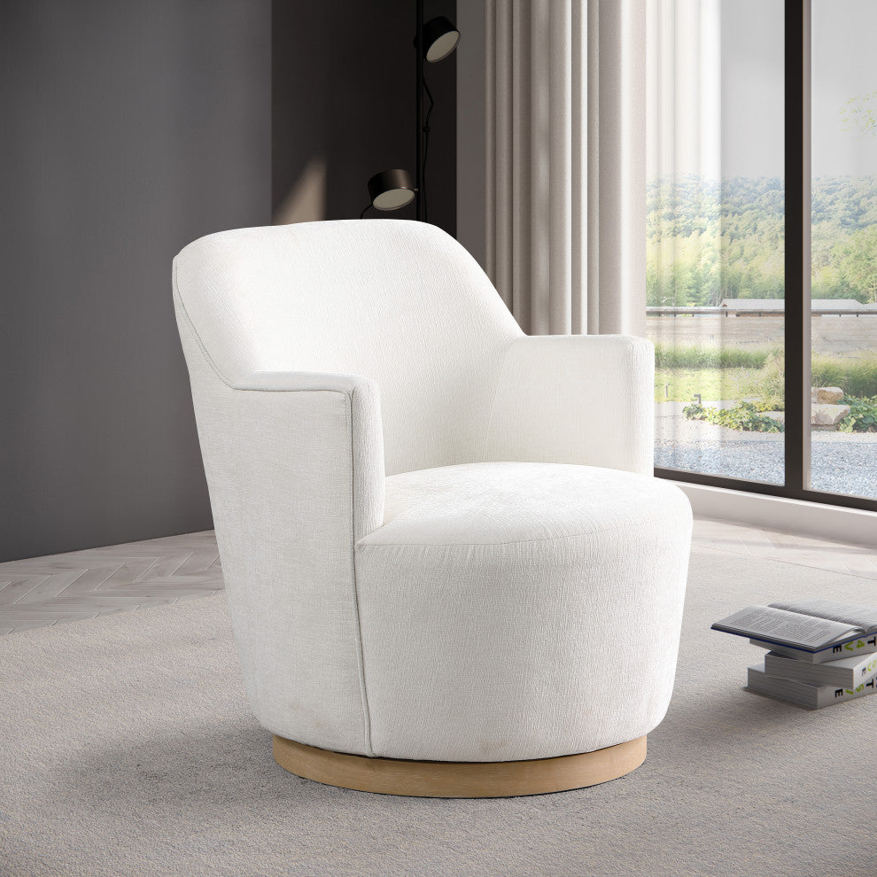 Clarita Swivel Accent Chair, Cream, Chenille Fabric