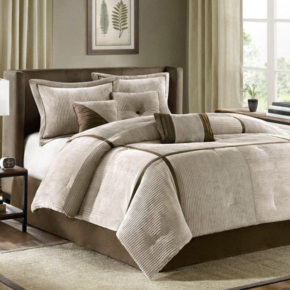 Madison Park Micro Corduroy Fabric-Pieced Comforter 7-Piece Set, King
