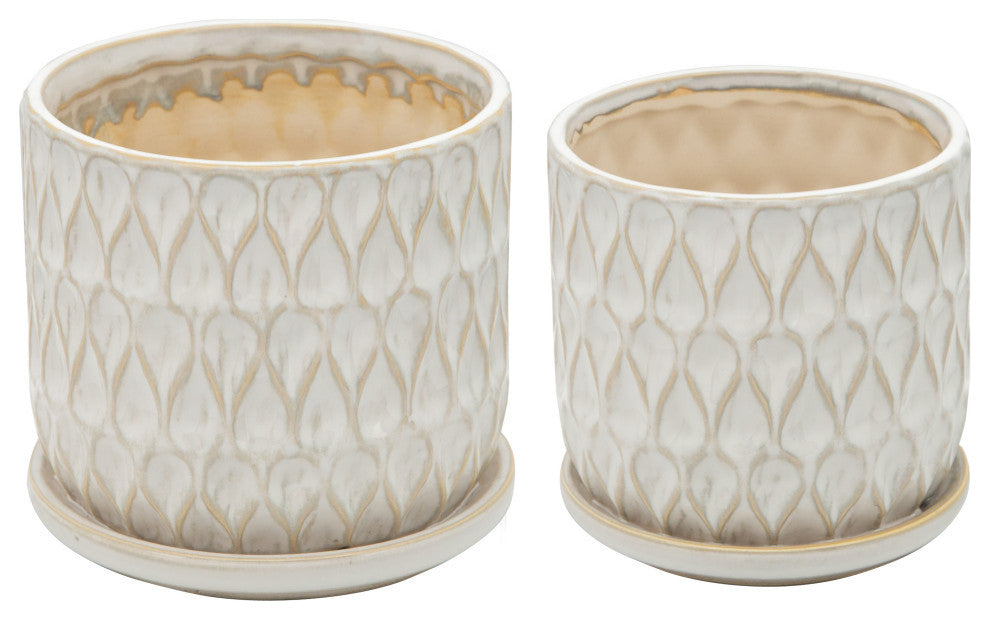 2-Piece Set Teardrop Planters With Saucer White