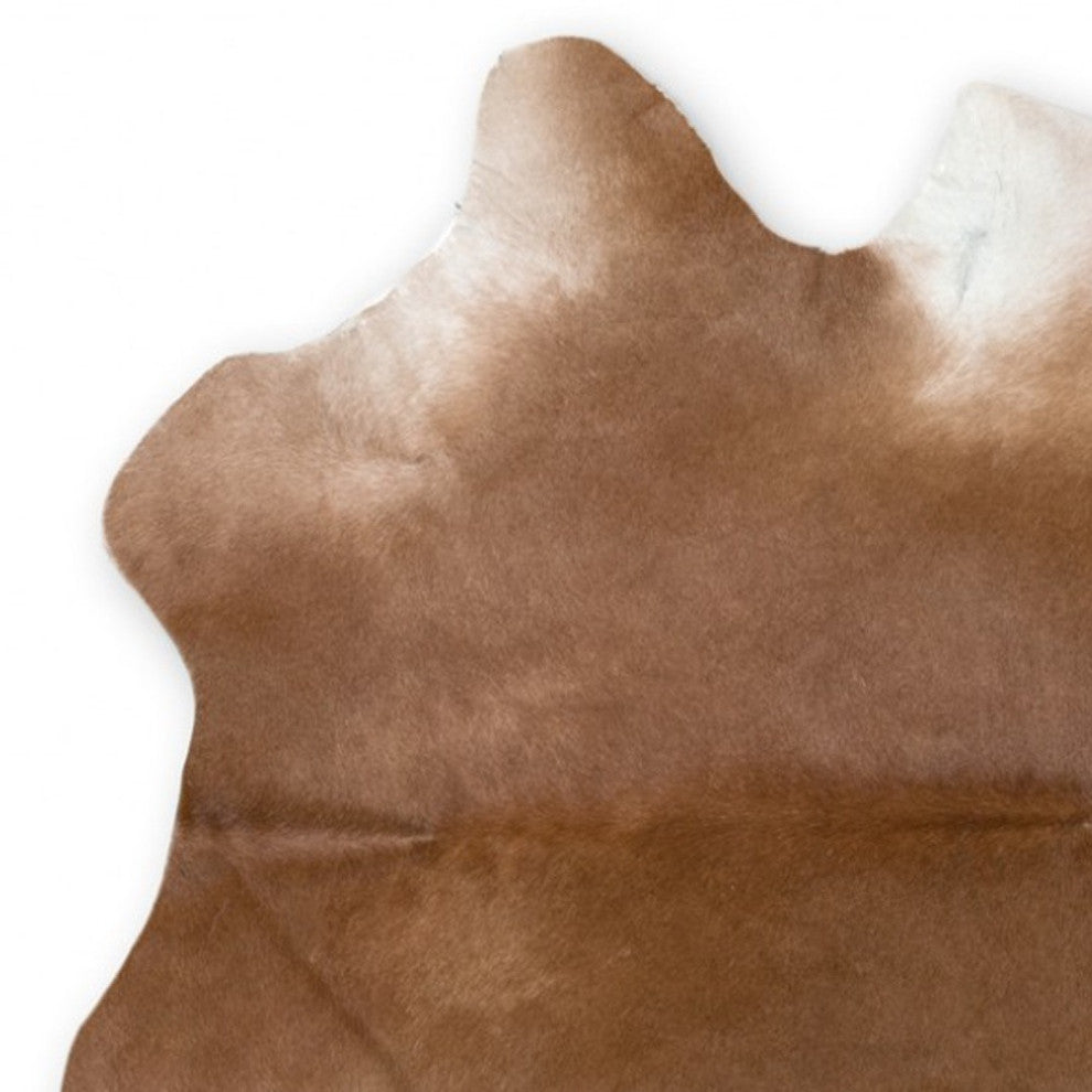 2' X 3' Brown and White Cowhide Hand Woven Area Rug, Tan