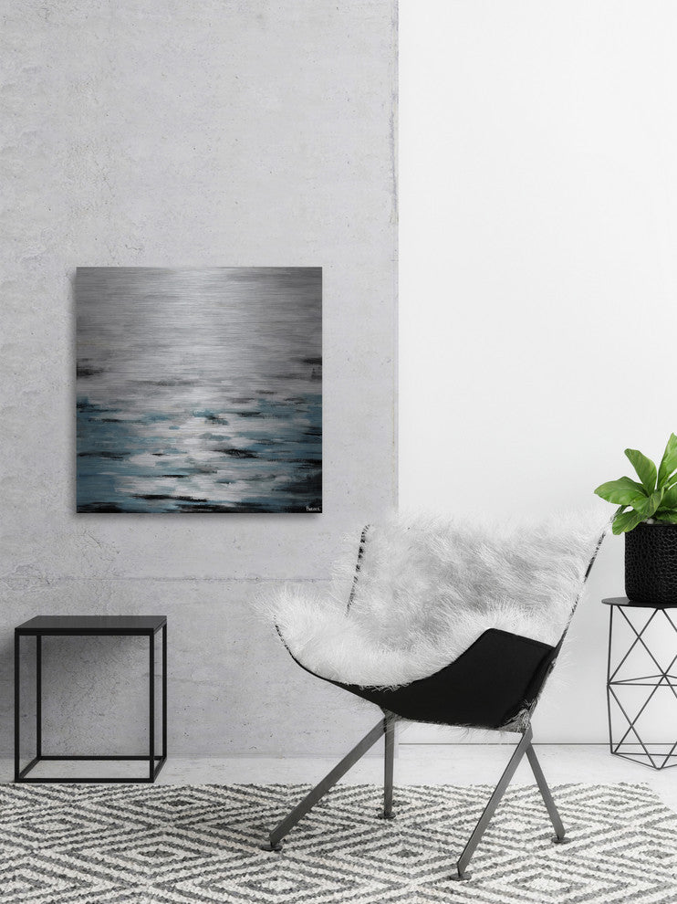 "Reflective Sea II" Painting Print on Brushed Aluminum, 32"x32"