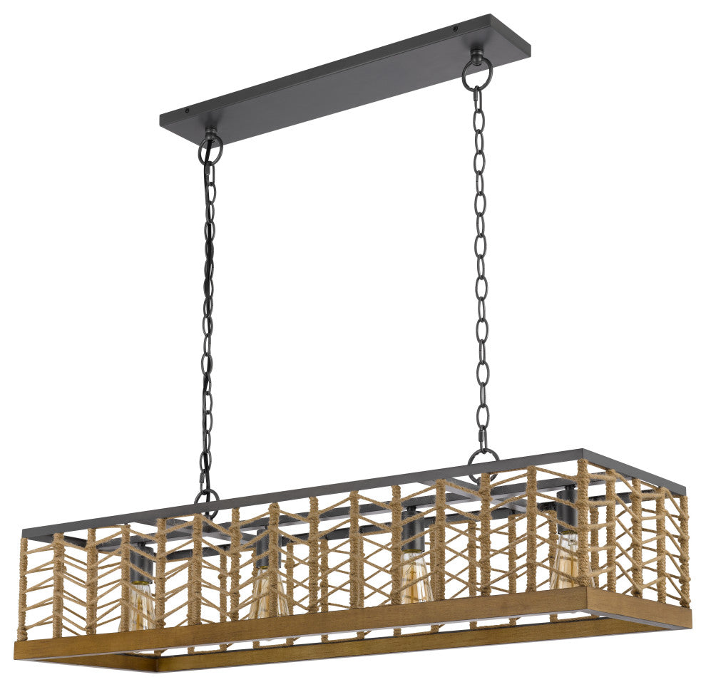Winfall Metal and Birchwood Ceiling Light With Rope Shade, Fx-3811-4