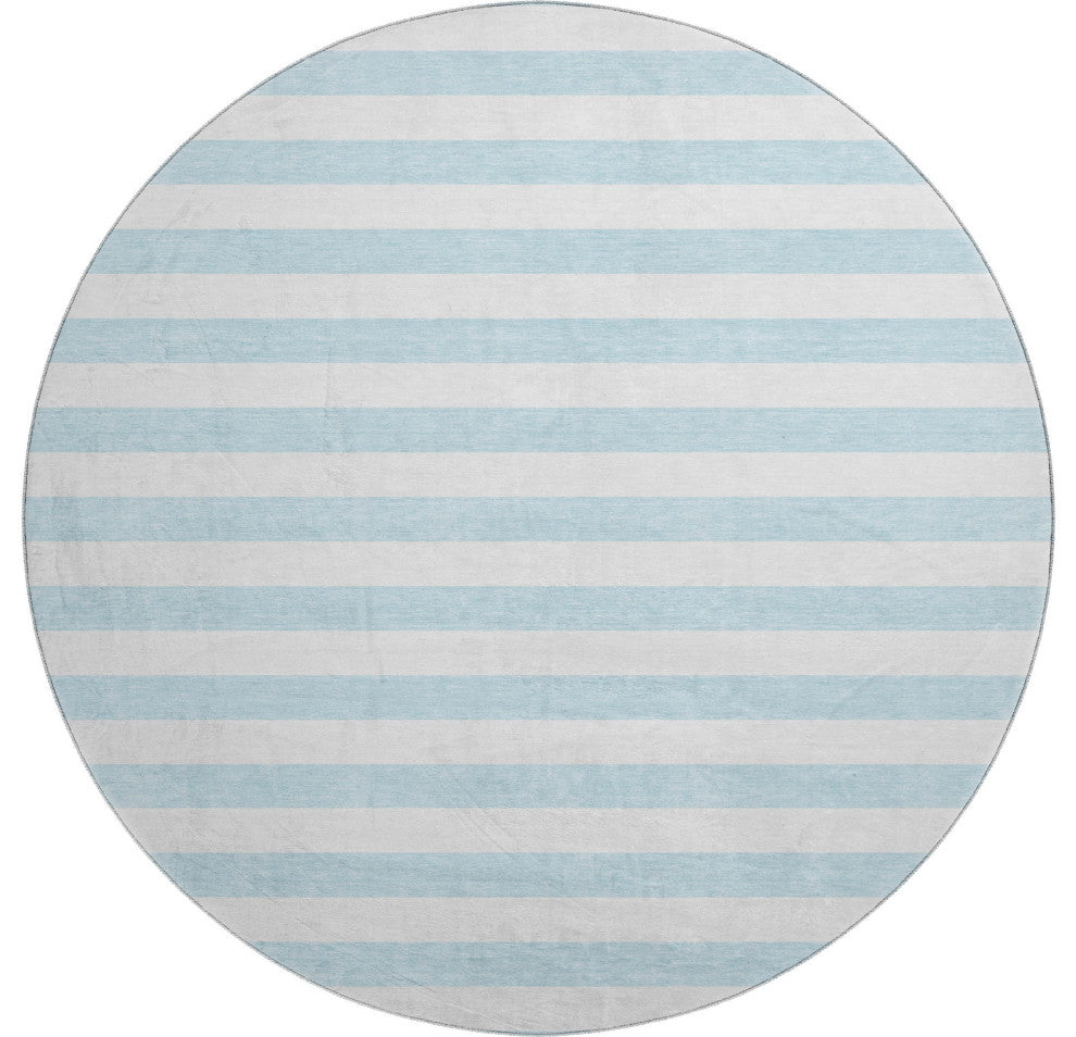 Premium Machine Washable Mayfield AMF528 Sky 8'' x 8'' Round Rug