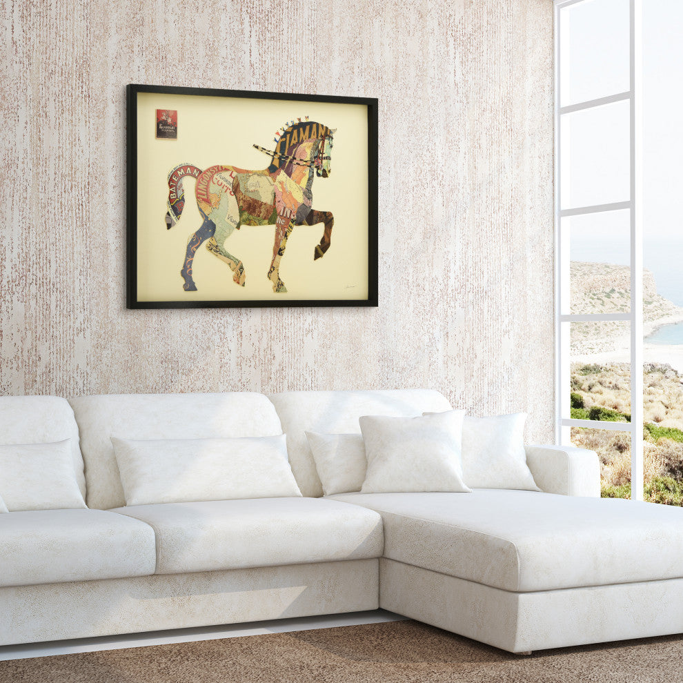 Carousel Horse Dimensional Handmade Collage Wall Art Framed Under Glass